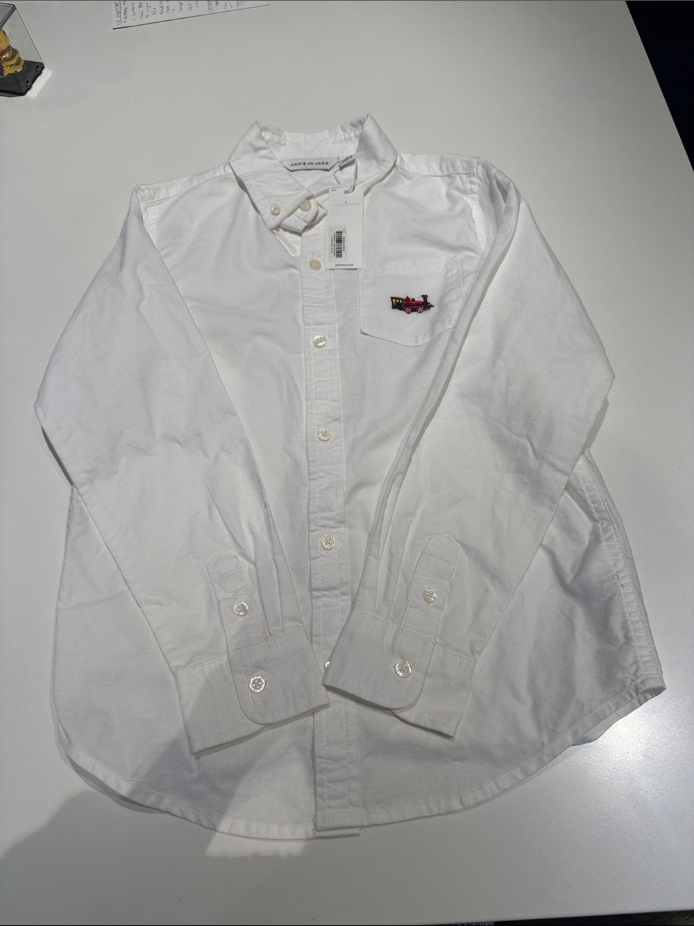Janie and Jack White Long-Sleeve Button-Down Shirt with Chest Embroidery